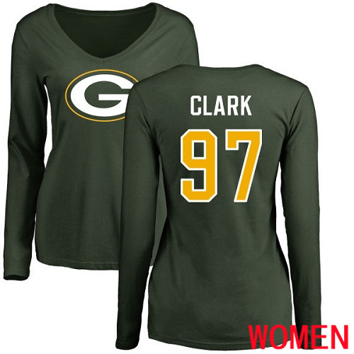 Green Bay Packers Green Women #97 Clark Kenny Name And Number Logo Nike NFL Long Sleeve T Shirt